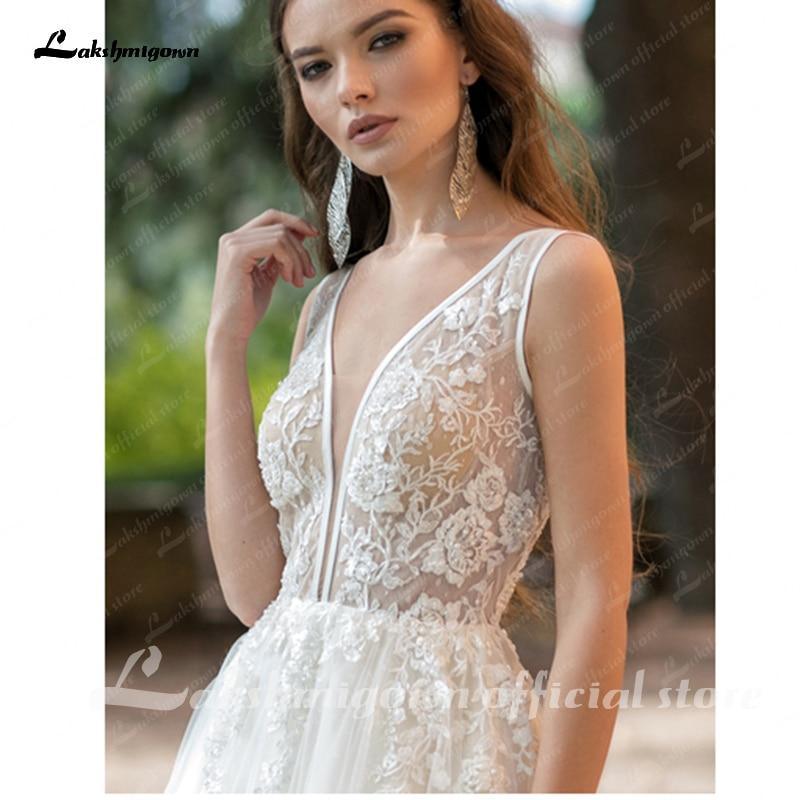 NumberSea V-Ausschnitt Spitze Brautkleid Applikationen Ärmellos