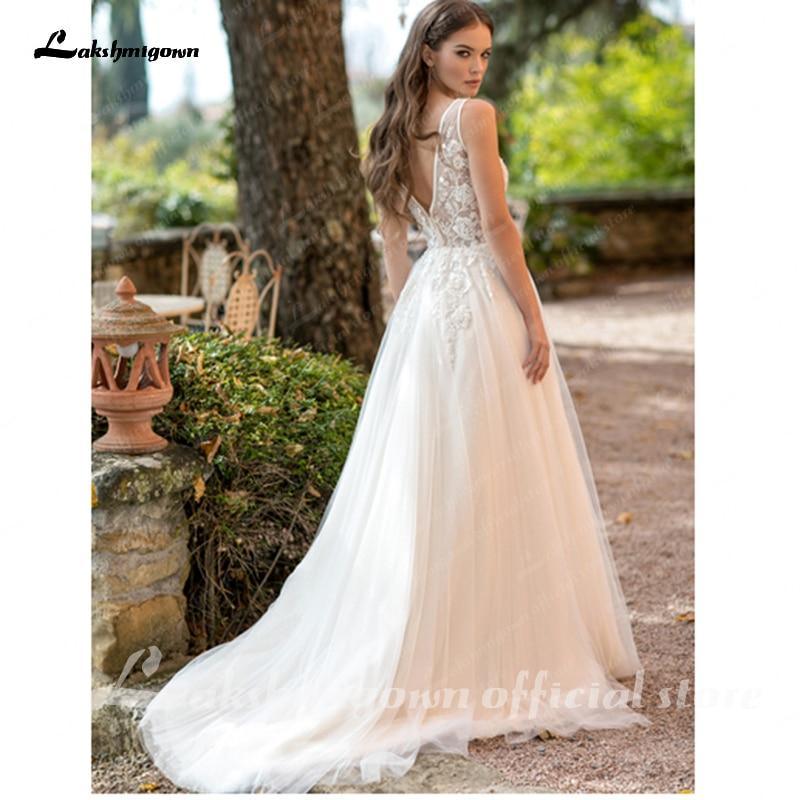 NumberSea V-Ausschnitt Spitze Brautkleid Applikationen Ärmellos