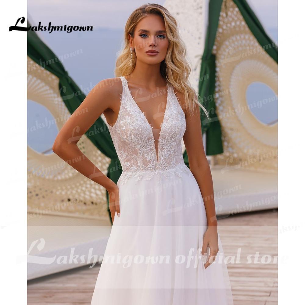 Vestidos de novia NumberSea con escote en V, hombros descubiertos, encaje, tul y espalda descubierta
