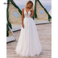 Vestidos de novia NumberSea con escote en V, hombros descubiertos, encaje, tul y espalda descubierta