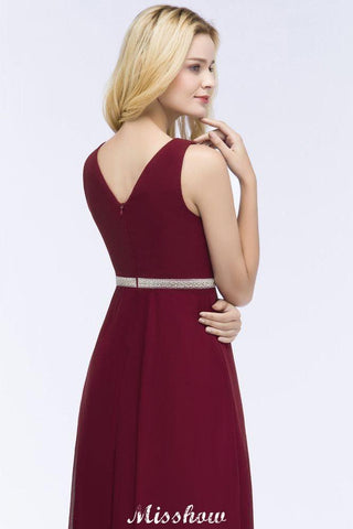 Vestido de dama de honor de gasa con escote en V, volantes, largo hasta el suelo, con cuentas y faja