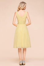 V-Neck Sleeveless A-line Mini Dress Ankle Length Bridesmaid Dress