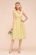 V-Neck Sleeveless A-line Mini Dress Ankle Length Bridesmaid Dress