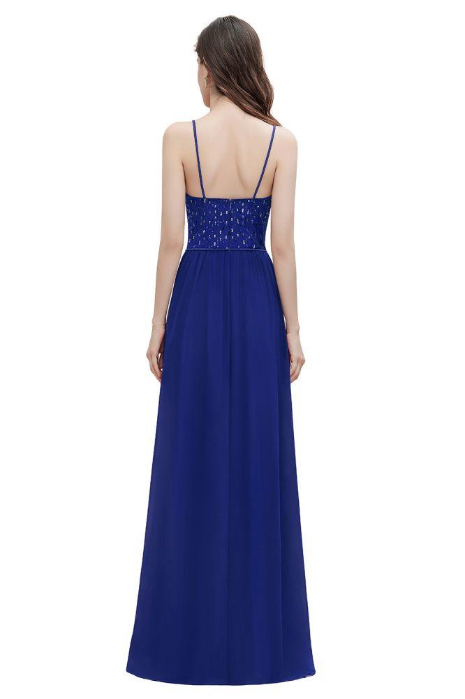 V-Ausschnitt Ärmelloses A-Linien-Abendkleid Pailletten Brautjungfernkleid