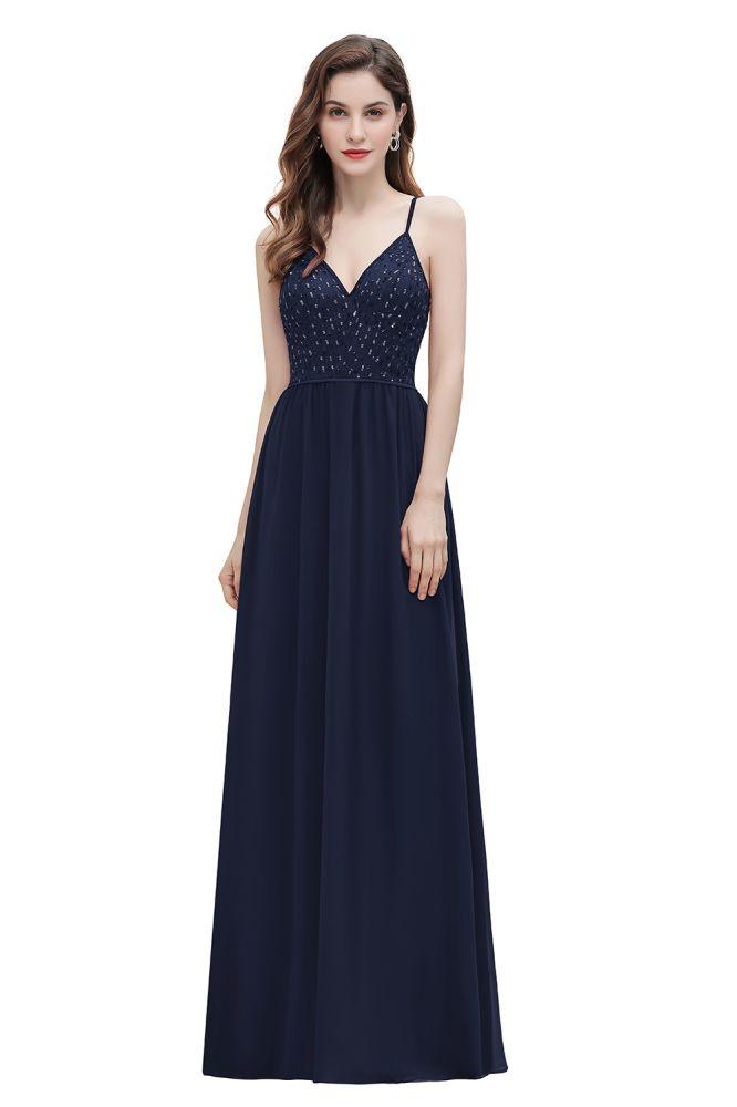 V-Ausschnitt Ärmelloses A-Linien-Abendkleid Pailletten Brautjungfernkleid
