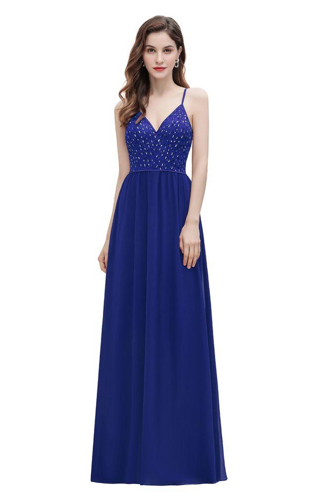 V-Ausschnitt Ärmelloses A-Linien-Abendkleid Pailletten Brautjungfernkleid
