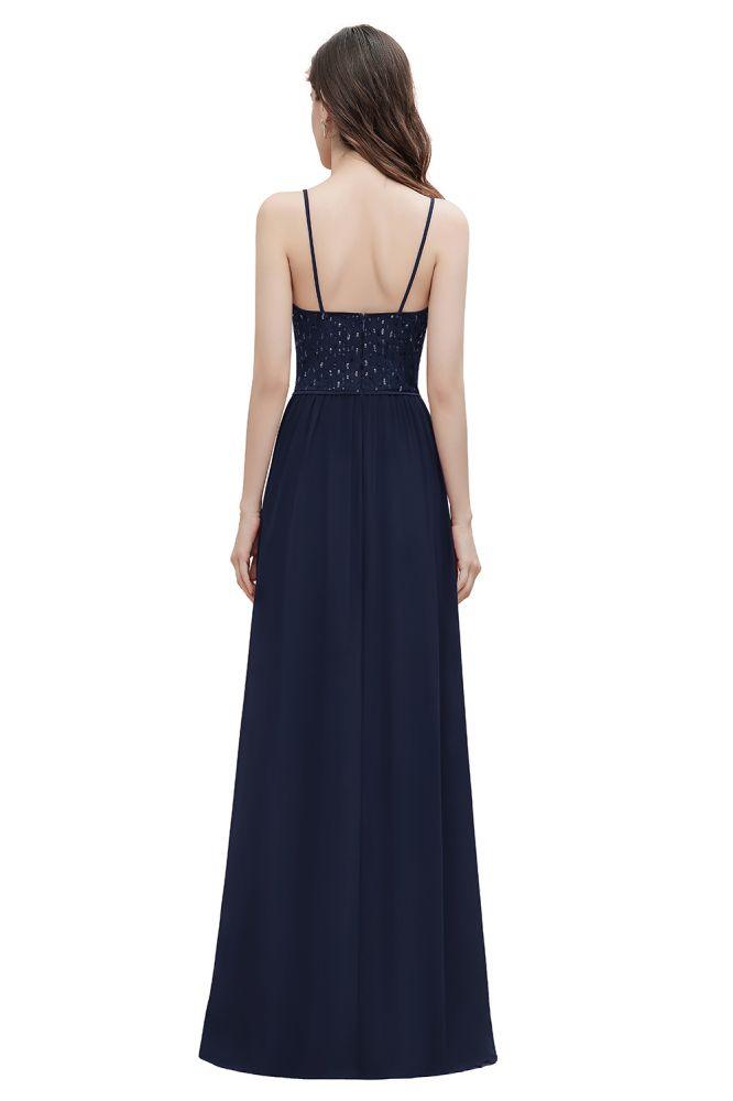 V-Ausschnitt Ärmelloses A-Linien-Abendkleid Pailletten Brautjungfernkleid
