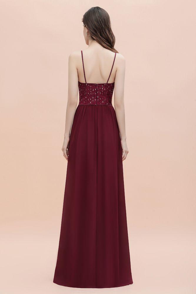 V-Ausschnitt Ärmelloses A-Linien-Abendkleid Pailletten Brautjungfernkleid