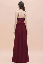 V-Ausschnitt Ärmelloses A-Linien-Abendkleid Pailletten Brautjungfernkleid