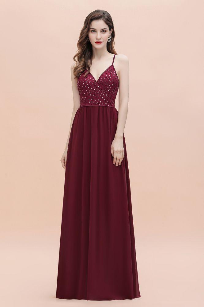V-Ausschnitt Ärmelloses A-Linien-Abendkleid Pailletten Brautjungfernkleid