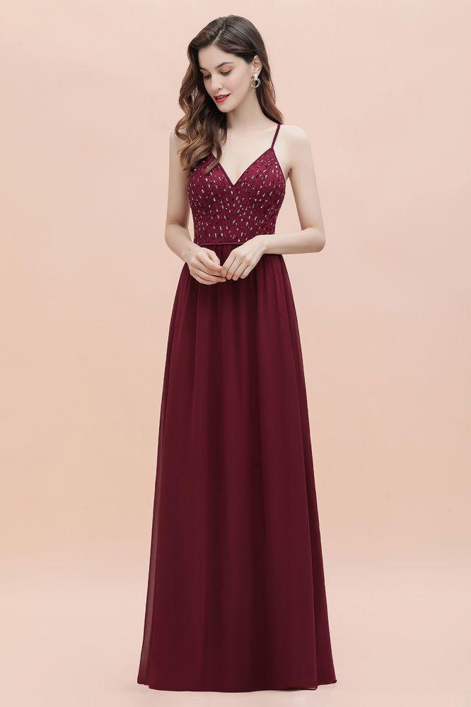 V-Ausschnitt Ärmelloses A-Linien-Abendkleid Pailletten Brautjungfernkleid
