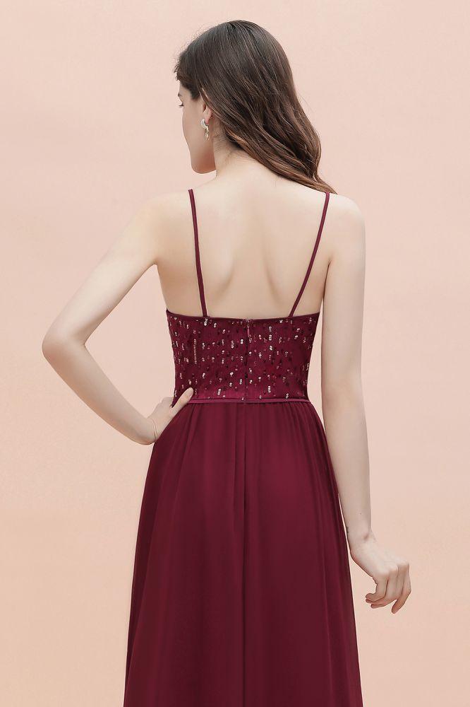 V-Ausschnitt Ärmelloses A-Linien-Abendkleid Pailletten Brautjungfernkleid