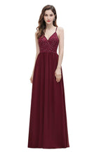 V-Ausschnitt Ärmelloses A-Linien-Abendkleid Pailletten Brautjungfernkleid