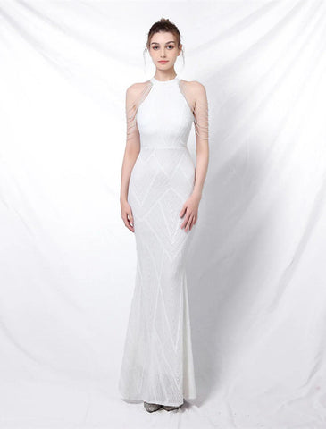 Meerjungfrau/Trompete Ballkleider Sparkle &amp; Shine Kleid Formelle Hochzeitsgast Bodenlang Ärmellos Neckholder Pailletten mit Pailletten