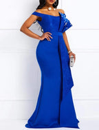 Meerjungfrau Partykleid Schöner Rücken Elegantes Verlobungs-Abendkleid Schulterfrei Kurzarm Sweep/Pinselschleppe Spitze mit Schärpe/Band Perlen