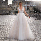 NumberSea vestido de novia verano playa A-Line princesa vestidos de novia boho chic encaje escote en V vestido de novia blanco vestido de novia