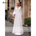 Vestidos de novia NumberSea sencillos estilo bohemio, de manga larga, con cuello en V, largos, de gasa, para playa, corte en A