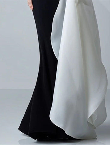 Meerjungfrau/Trompete Abendkleid Farbblock Kleid Formelle Hochzeit Gast Bodenlang Langarm Jewel Neck Satin mit Applikationen