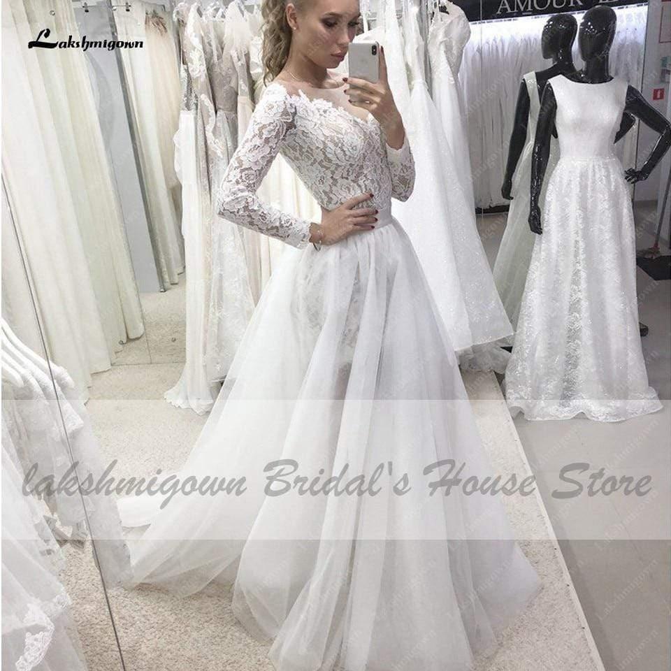Vestido de novia vintage de 2 piezas NumberSea con escote de encaje y espalda descubierta
