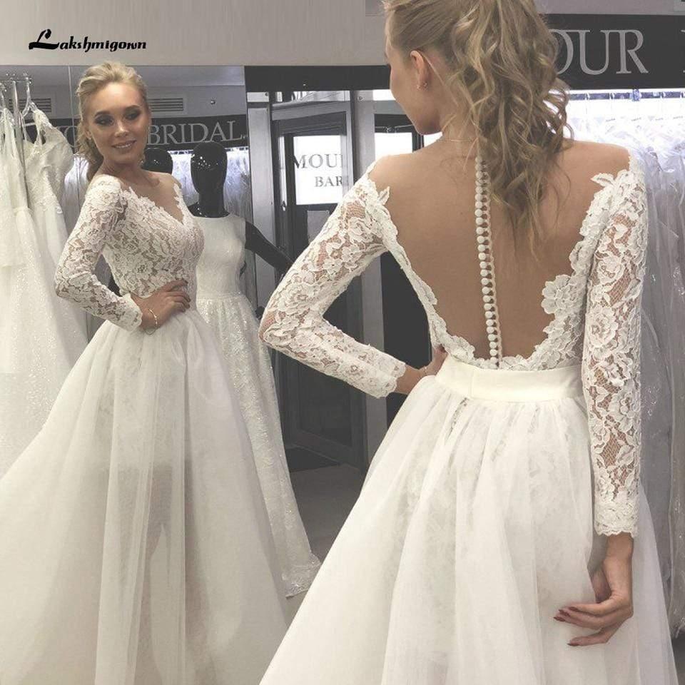Vestido de novia vintage de 2 piezas NumberSea con escote de encaje y espalda descubierta