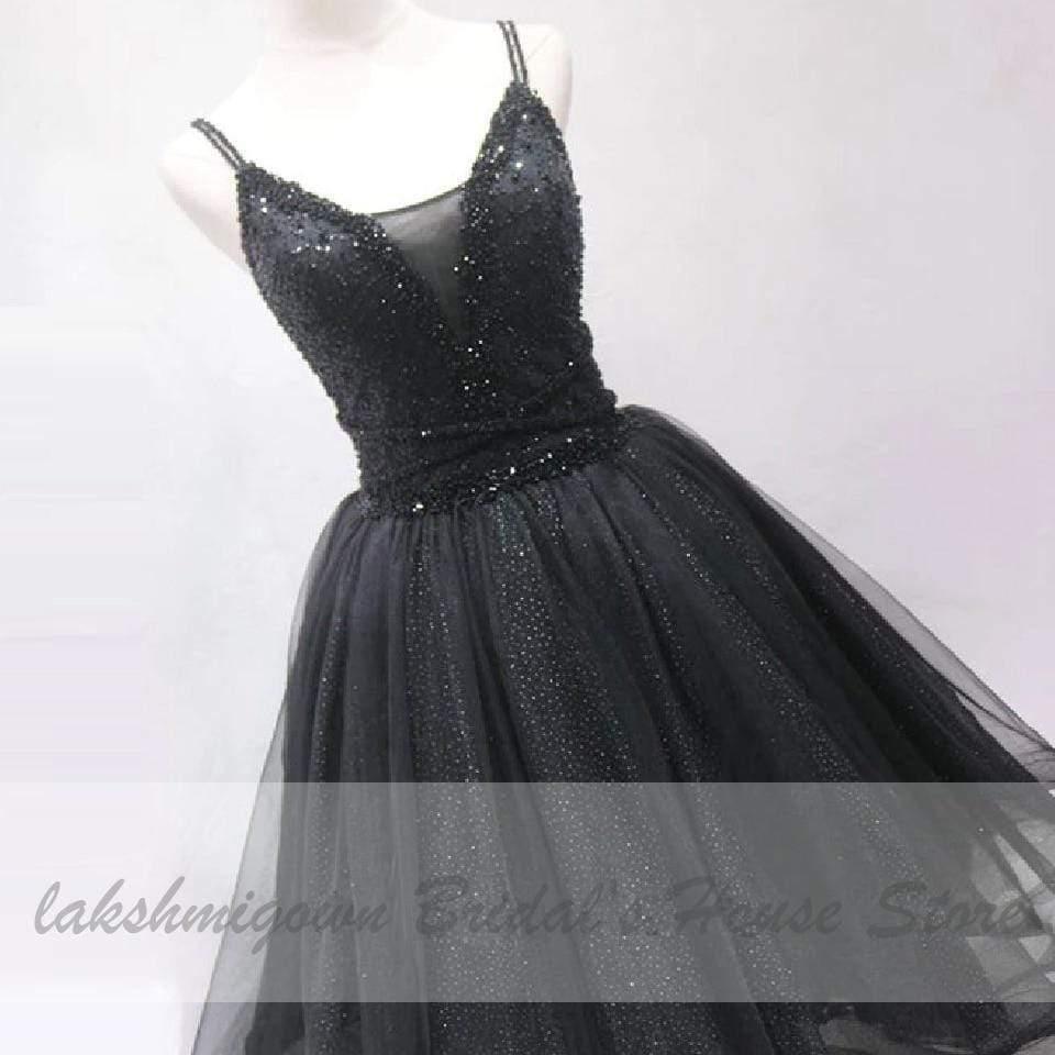 Vestido de novia vintage negro corto con cuentas y escote halter de NumberSea