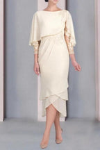 Vintage Column Mother of The Bride Dress Lace Scoop Cap Sleeve Bridesmaid Dresses With Appliques