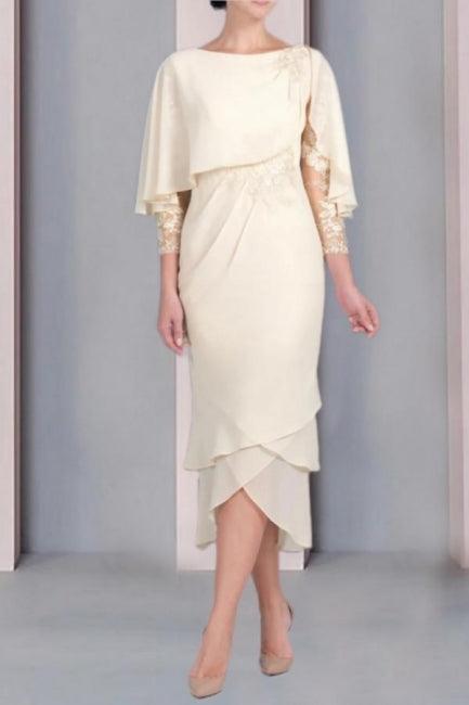 Vintage Column Mother of The Bride Dress Lace Scoop Cap Sleeve Bridesmaid Dresses With Appliques