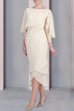 Vintage Column Mother of The Bride Dress Lace Scoop Cap Sleeve Bridesmaid Dresses With Appliques
