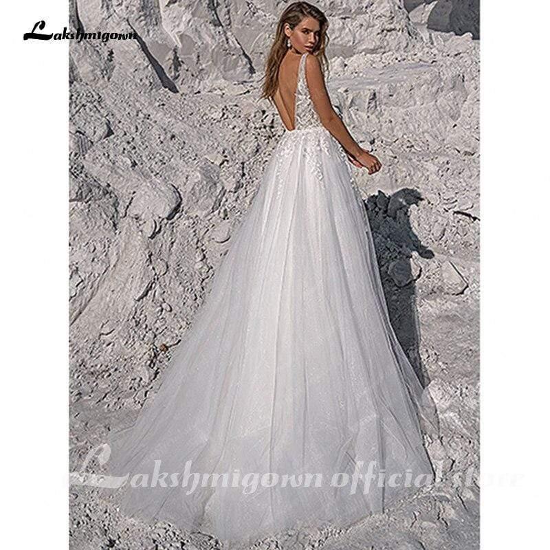 Vestido de novia playero vintage con lentejuelas y purpurina de NumberSea