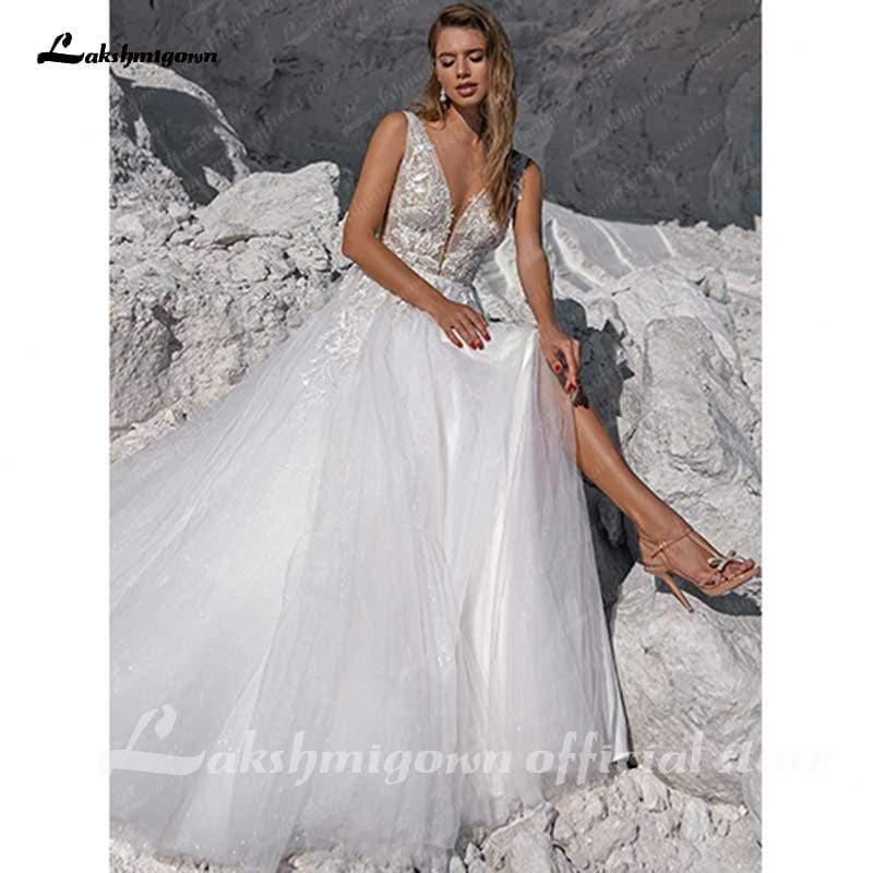 Vestido de novia playero vintage con lentejuelas y purpurina de NumberSea