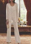 Vintage jewel long sleeves two pieces chiffon mother dress sequined