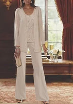 Vintage jewel long sleeves two pieces chiffon mother dress sequined