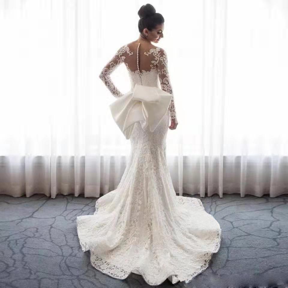 Vestido de novia sexy de sirena con mangas largas y encaje vintage de NumberSea