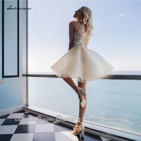 NumberSea Vintage Lace Short Sexy Bridal Gown Beach Wedding Dresses Sleeveless