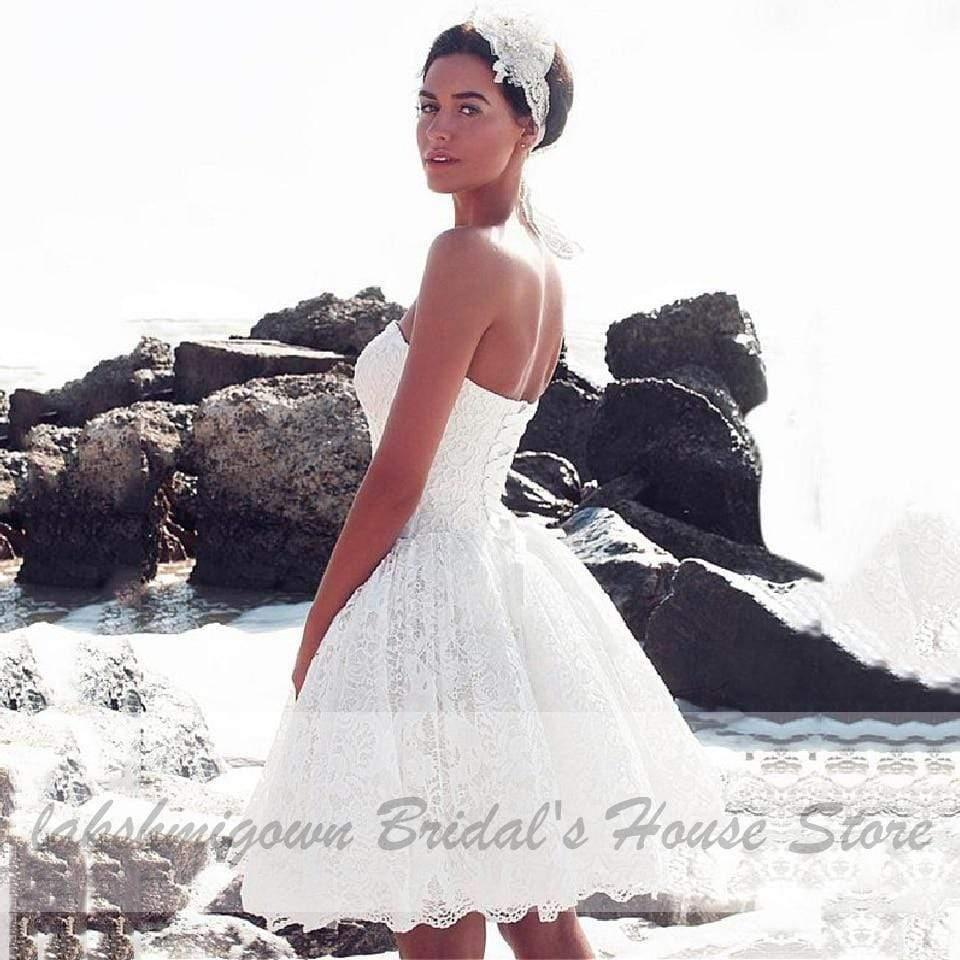 Vestido de novia corto de encaje vintage NumberSea, vestido de novia playero de verano sin tirantes