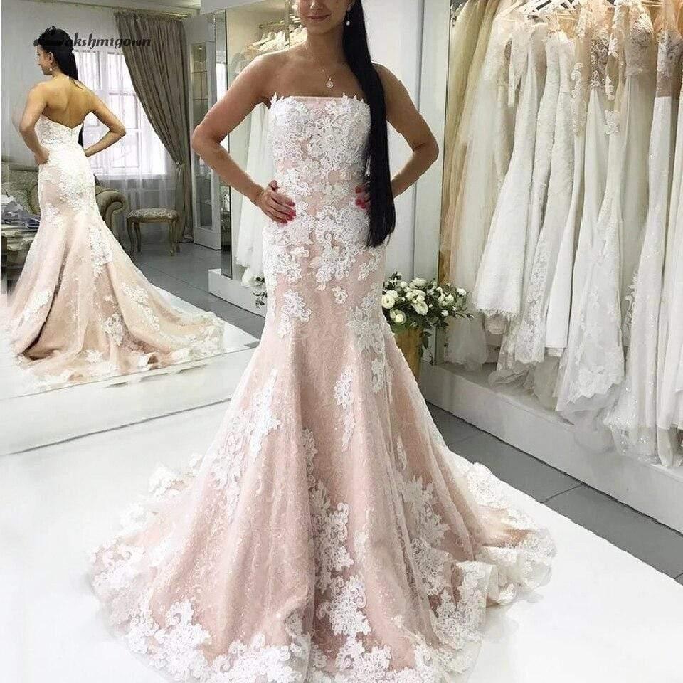 Vestido de novia de encaje vintage NumberSea estilo sirena con hombros descubiertos