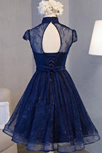 Vintage-Kleid in Marineblau mit kurzen Ärmeln für Homecoming und Partys