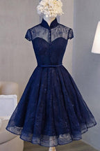 Vintage-Kleid in Marineblau mit kurzen Ärmeln für Homecoming und Partys