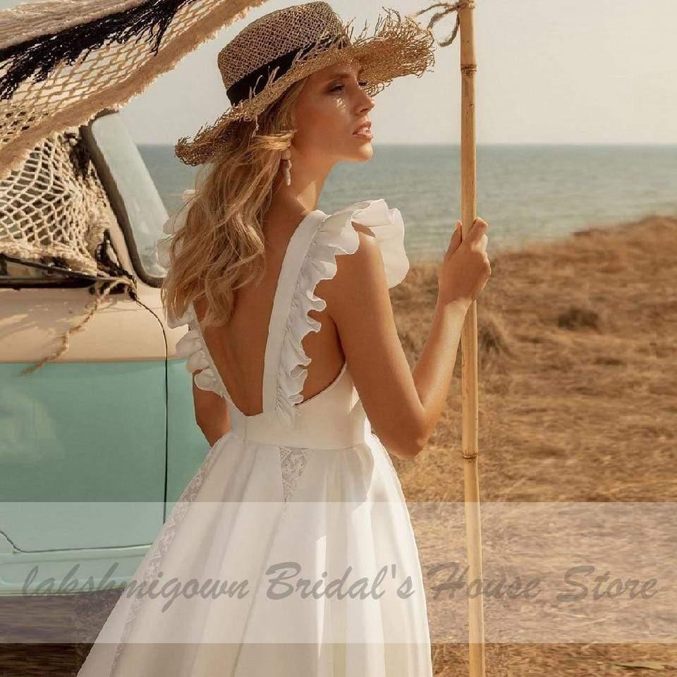 Vestido de novia de satén vintage NumberSea, largo hasta la rodilla, para playa y verano