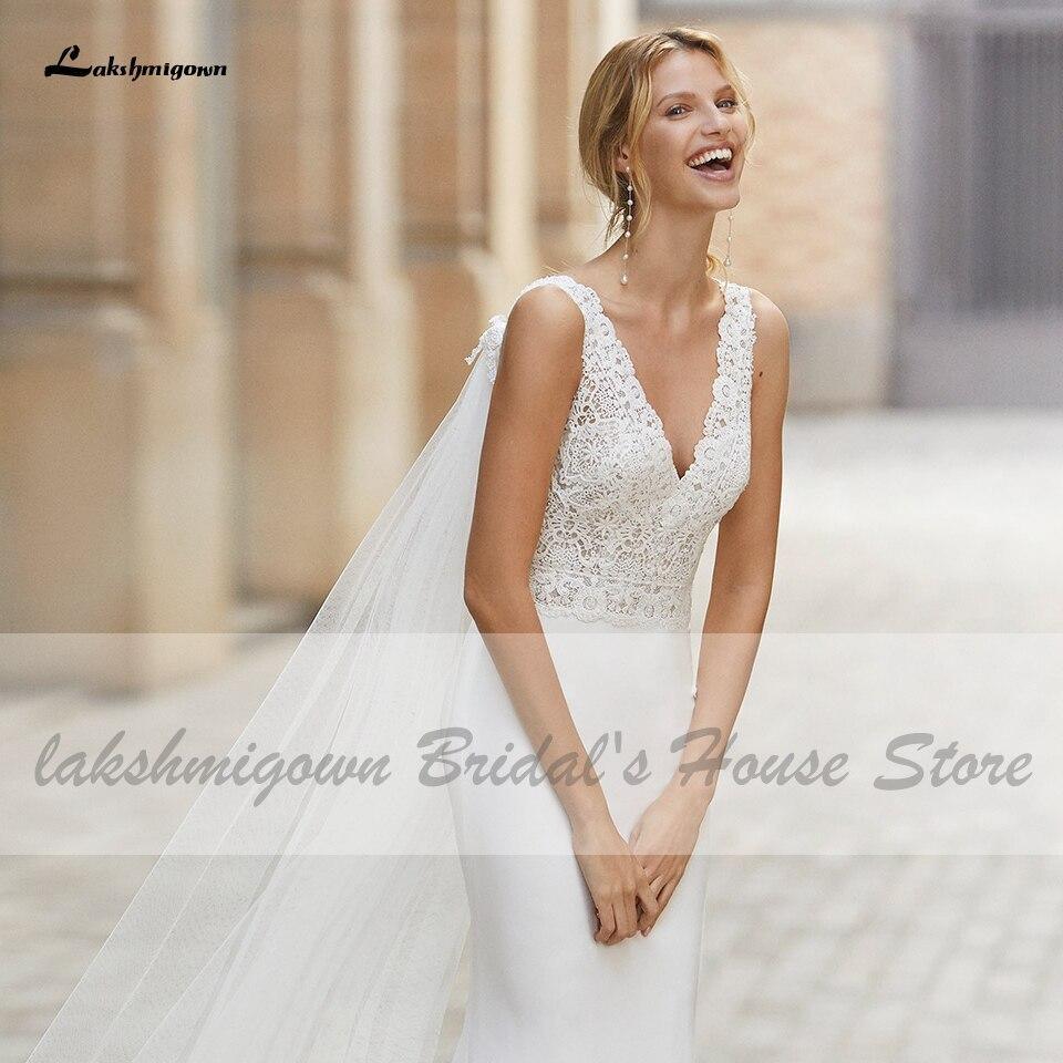Vestido de novia vintage de satén NumberSea con alas, estilo bohemio, escote en V