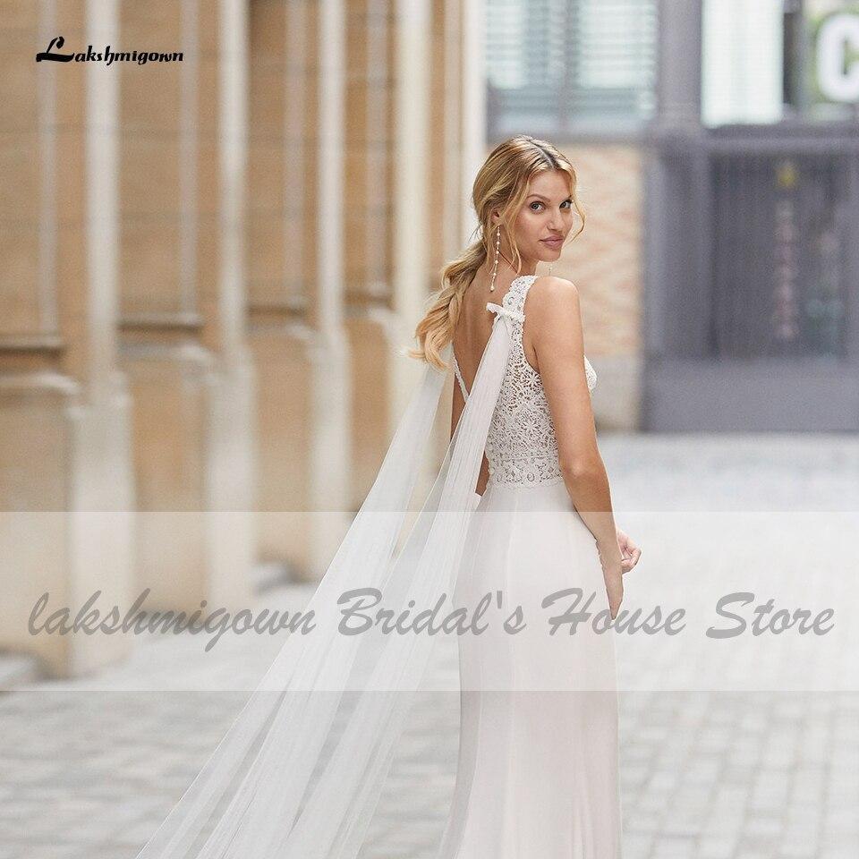 Vestido de novia vintage de satén NumberSea con alas, estilo bohemio, escote en V