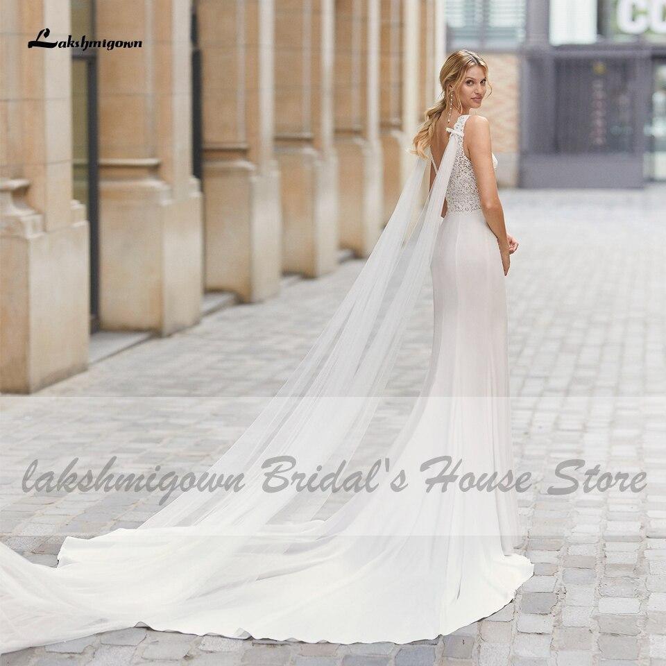 Vestido de novia vintage de satén NumberSea con alas, estilo bohemio, escote en V
