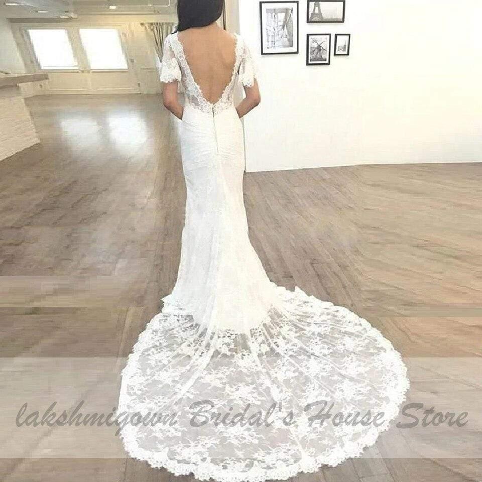 Vestido de novia vintage de encaje de manga corta estilo sirena de NumberSea