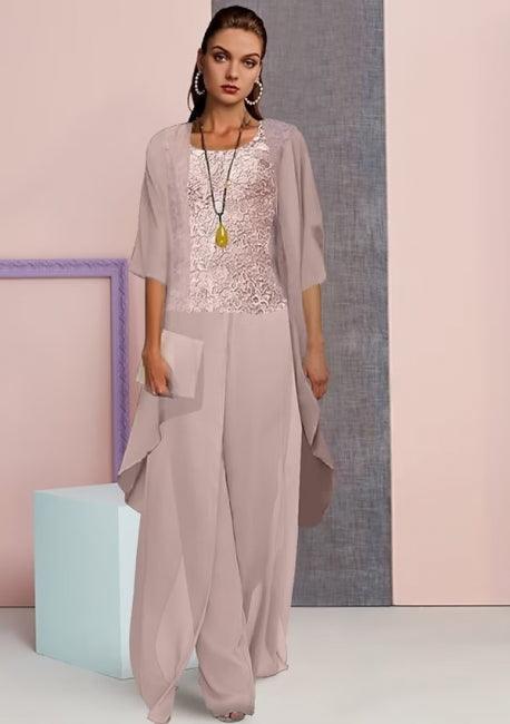 Vintage Square 3/4 length sleeves Two pieces Chiffon Mother dress