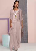 Vintage Square 3/4 length sleeves Two pieces Chiffon Mother dress