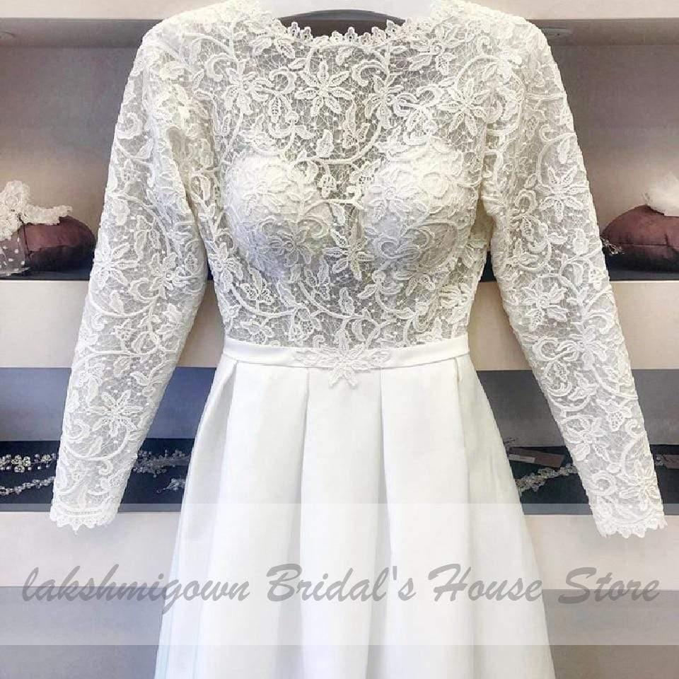 Vestido de novia vintage NumberSea corto elegante con apliques de encaje y manga larga