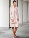 Vestido de dos piezas de corte A para madre de la novia, para invitada de boda, iglesia, elegante, cuello en V, largo hasta la rodilla, de gasa, manga corta, chaqueta, vestidos con color sólido, otoño
