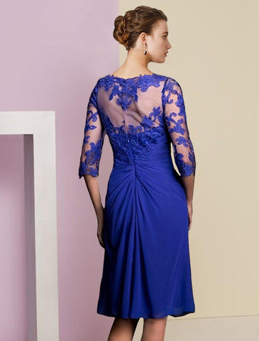 Vestido de dos piezas tipo tubo para madre de la novia, vestido formal para invitada de boda, estilo vintage, elegante, con escote en V, largo hasta la rodilla, de gasa, con encaje, manga media, con apliques