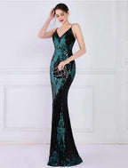 Mermaid / Trumpet Evening Gown Sparkle & Shine Dress Formal Wedding Guest Floor Length Sleeveless Spaghetti Strap Sequined with Sequin
