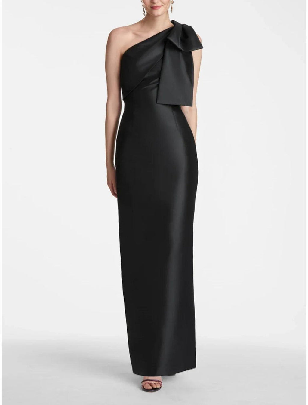 Satin Meerjungfrau Partykleid Abendkleid Champagner Schwarz Elegantes Kleid Formell Herbst Knöchellang Ärmellos Eine Schulter mit Schleife(n) Schlitz